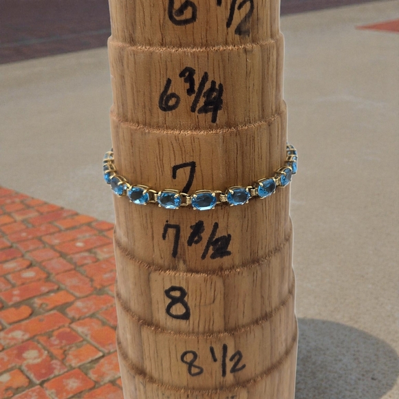 Vintage 14K Gold Blue Topaz Tennis Bracelet ADPC Signed 9.79g Solid Gold Estate - Picture 11 of 12